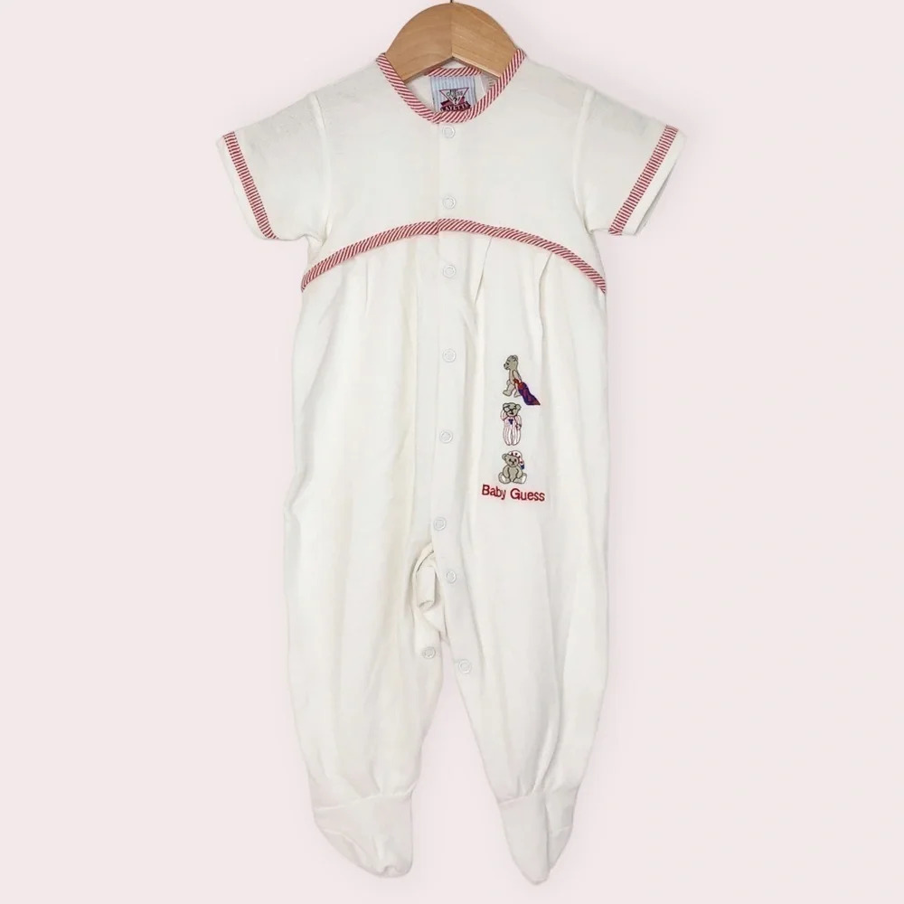 Vintage Baby Guess footie romper‎ white w/ embroidered bears size 6 months